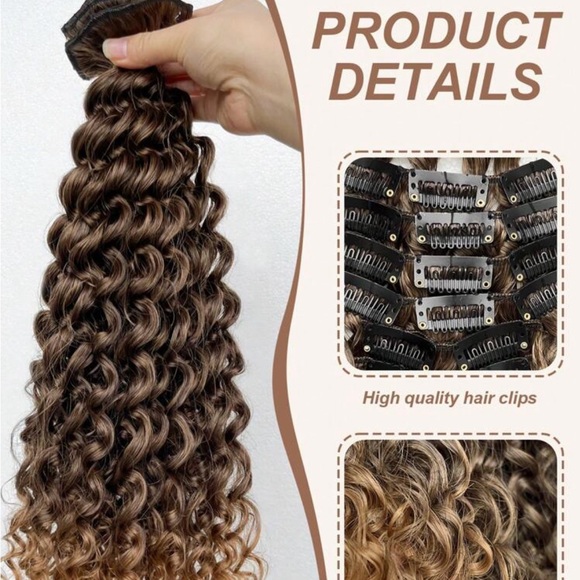 Clips In Hair Extensions 7 Pcs Hairpieces Brown Color 18 Inch Long Natural Wavy - Picture 4 of 5